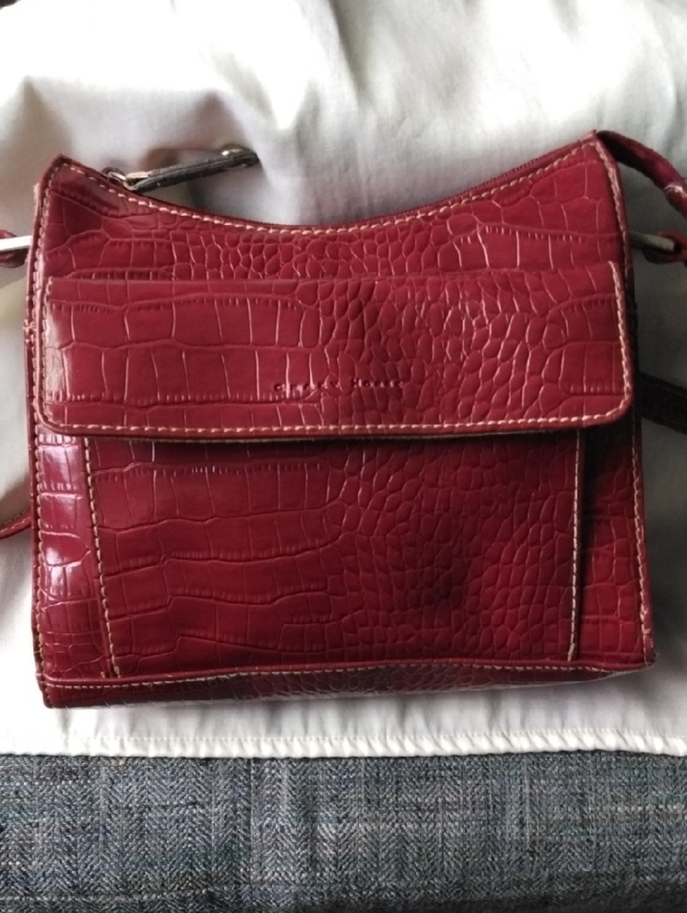 Red Croc-Embossed Faux Leather  Bag